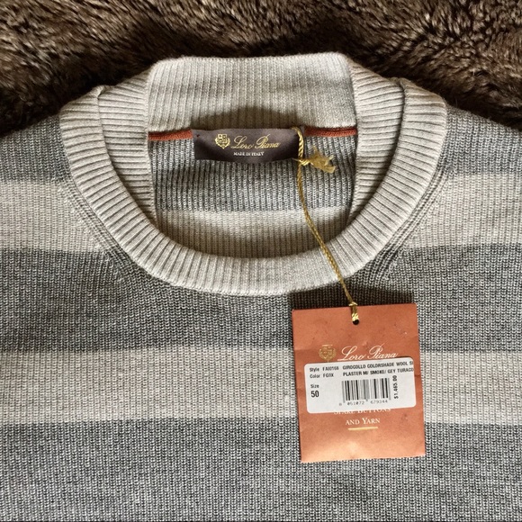 LORO PIANA Wool/Silk Striped Crewneck Sweater - Picture 5 of 7